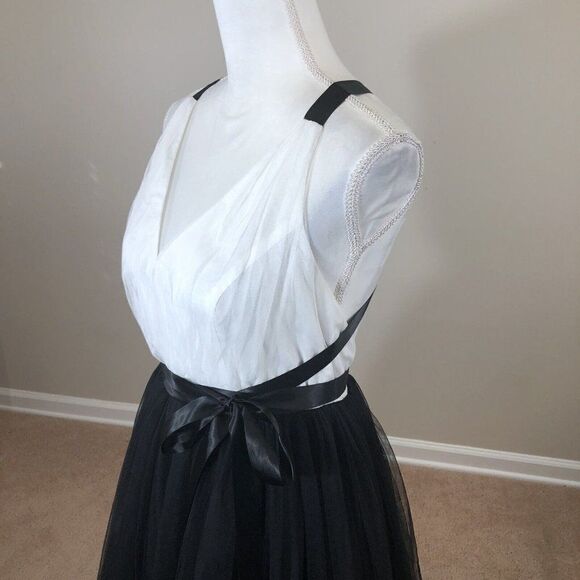Asos Tulle Dress Size 8 Black White Ballerina Prom Fairie Ribbon Wrap Bodice - Picture 6 of 12